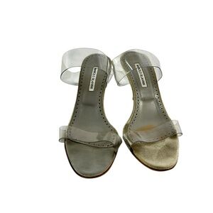 Genuine MANOLO BLAHNIK Scolto Clear Heeled Sandals Size 40.5 Made In Italy